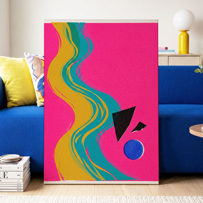 Electric River, pink, gold, green abstract wall art on canvas displayed in a styled interior, gallery view 2