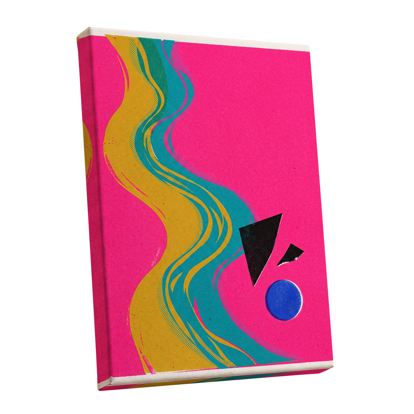 Electric River, pink, gold, green abstract wall art shown as a stretched canvas wall art