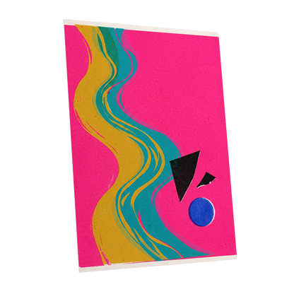 Electric River, pink, gold, green abstract wall art shown as a unframed poster wall art print