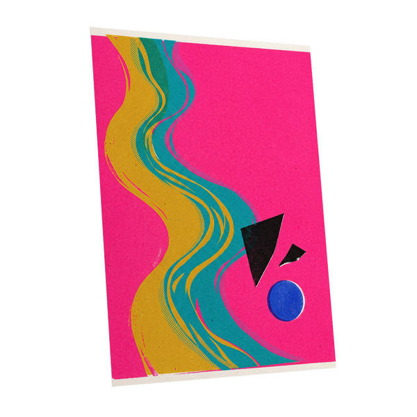 Electric River, pink, gold, green abstract wall art shown as a unframed poster wall art print