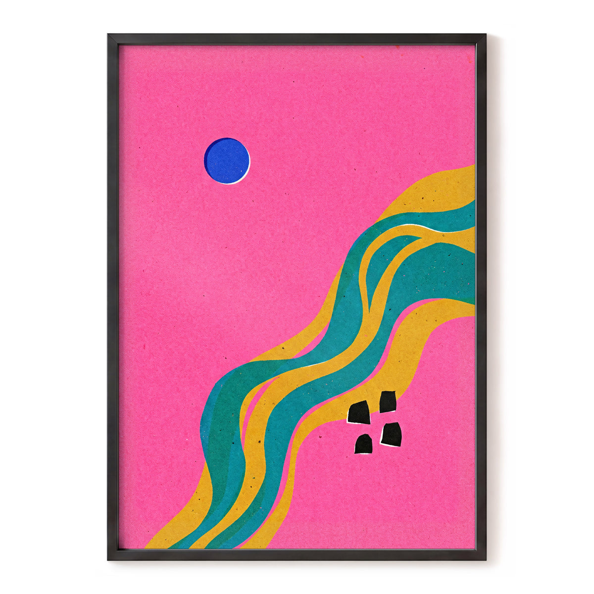 Electric Riverways, pink, green, gold abstract wall art, front artwork view