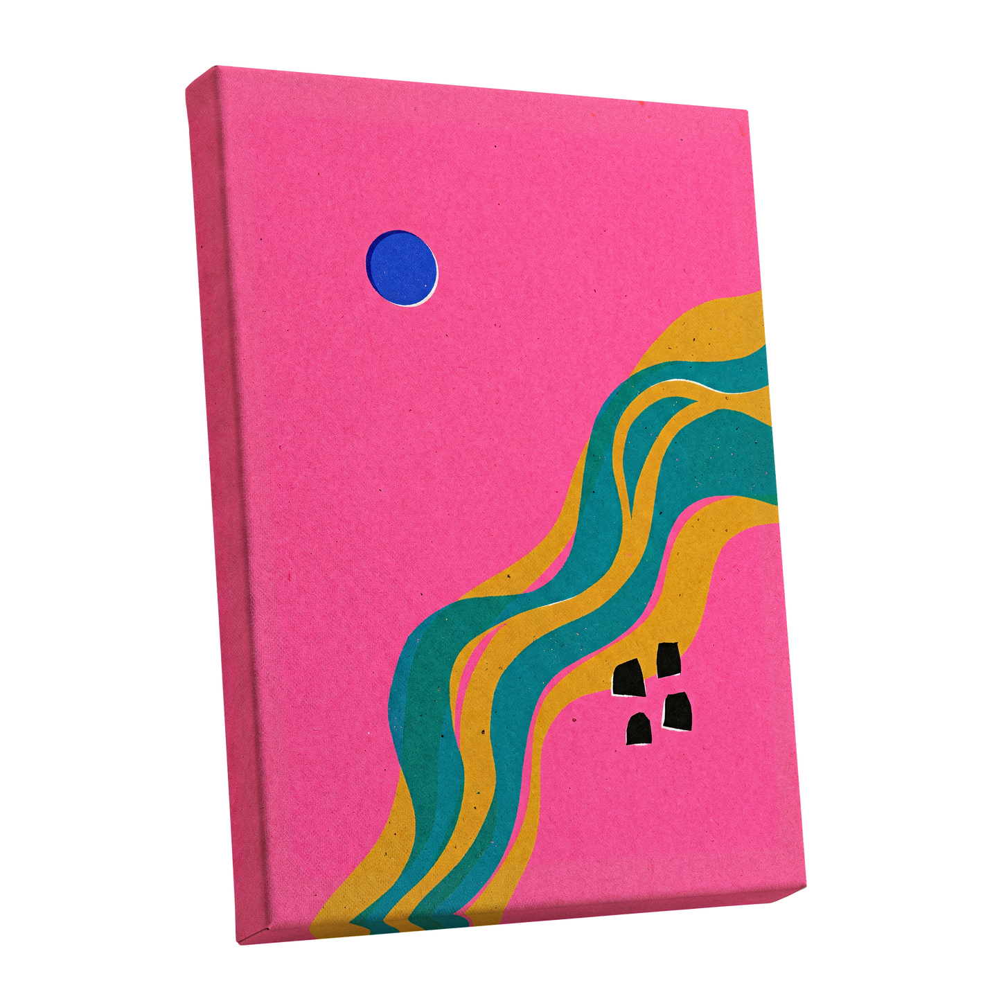 Electric Riverways, pink, green, gold abstract wall art shown as a stretched canvas wall art
