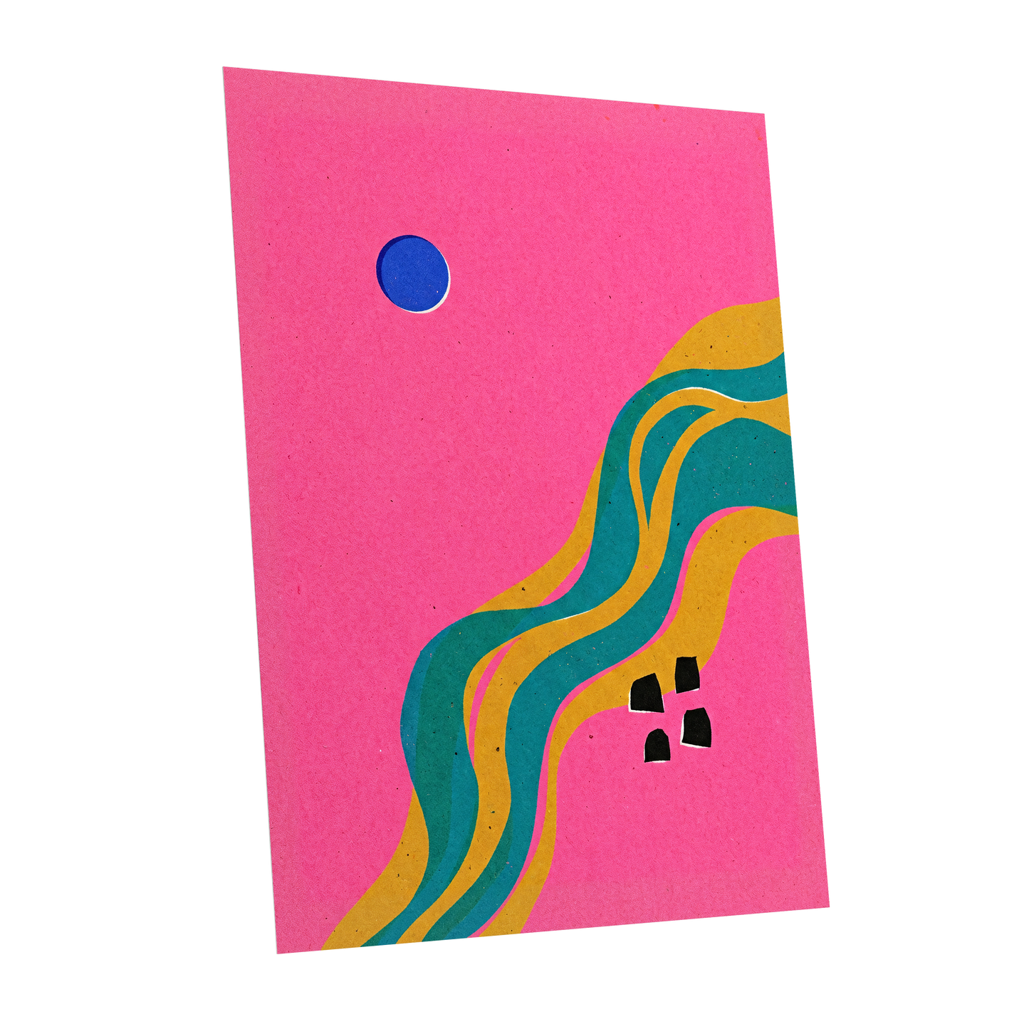 Electric Riverways, pink, green, gold abstract wall art shown as a unframed poster wall art print