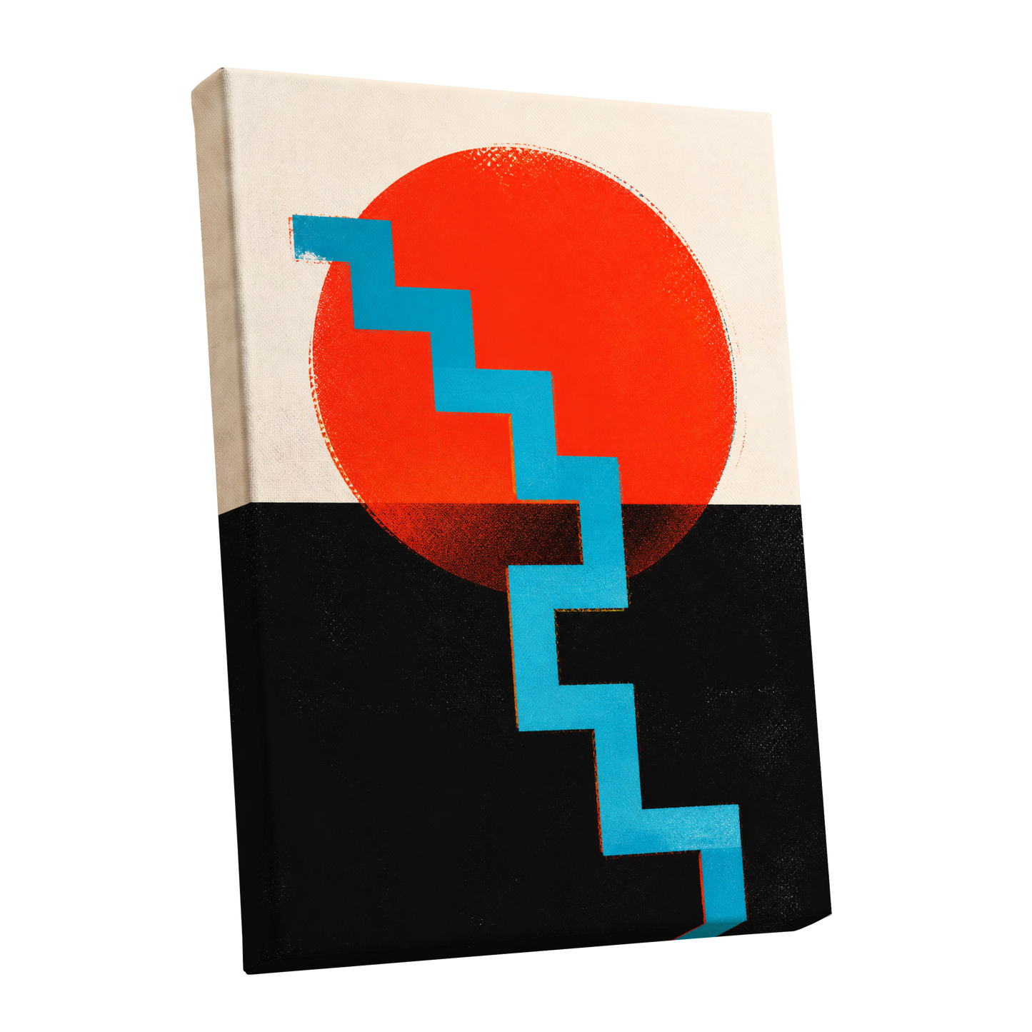 Electric Sunset Steps, red, blue, black abstract wall art shown as a stretched canvas wall art