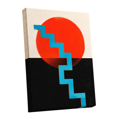 Electric Sunset Steps, red, blue, black abstract wall art shown as a stretched canvas wall art