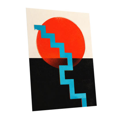 Electric Sunset Steps, red, blue, black abstract wall art shown as a unframed poster wall art print