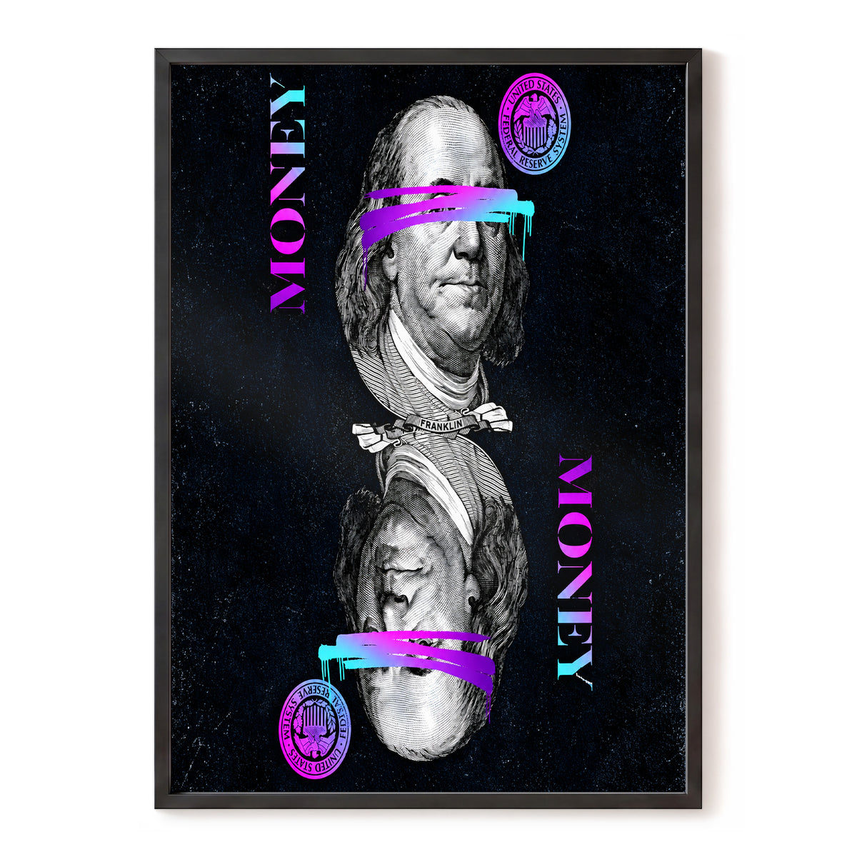 Electric Tender, black, pink, blue abstract wall art, front artwork view