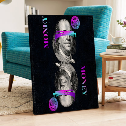Electric Tender, black, pink, blue abstract wall art on canvas displayed in a styled interior, gallery view 2