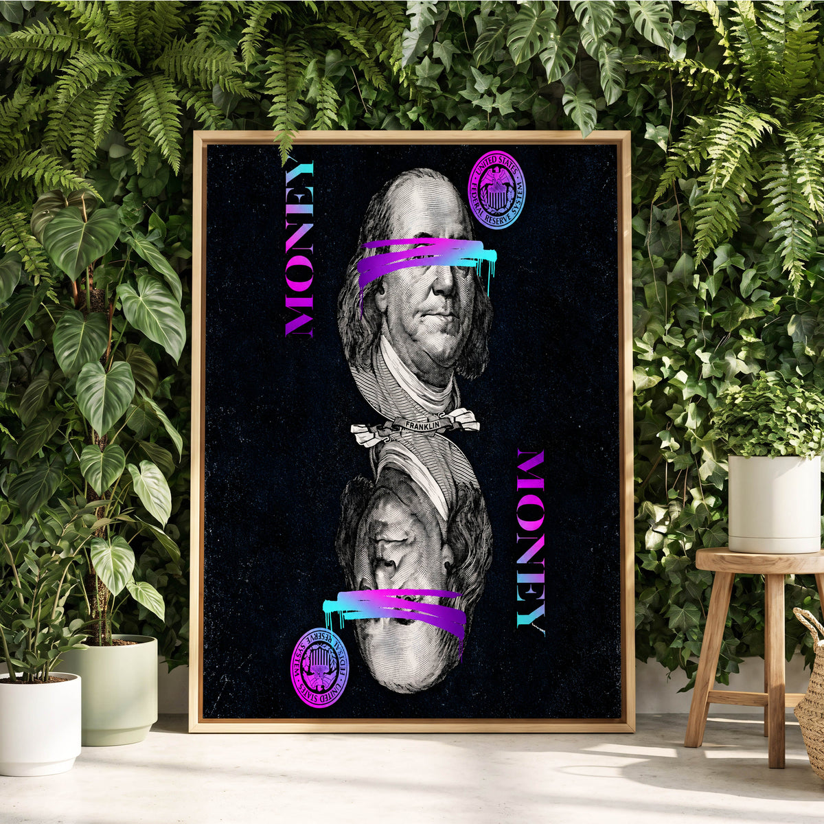 Electric Tender, black, pink, blue abstract wall art displayed in a styled interior, gallery view 2