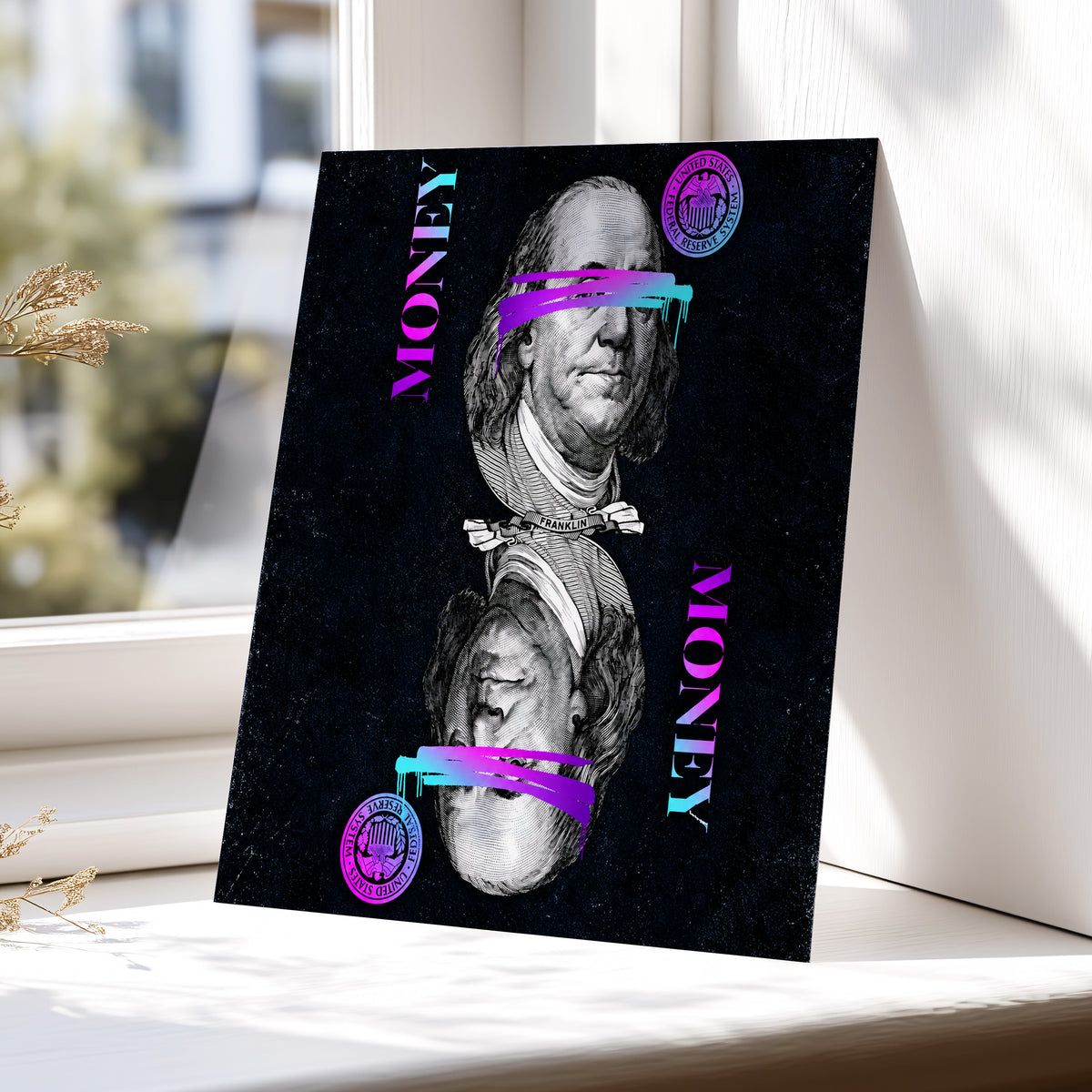Electric Tender, black, pink, blue abstract wall art displayed in a styled interior, gallery view 6
