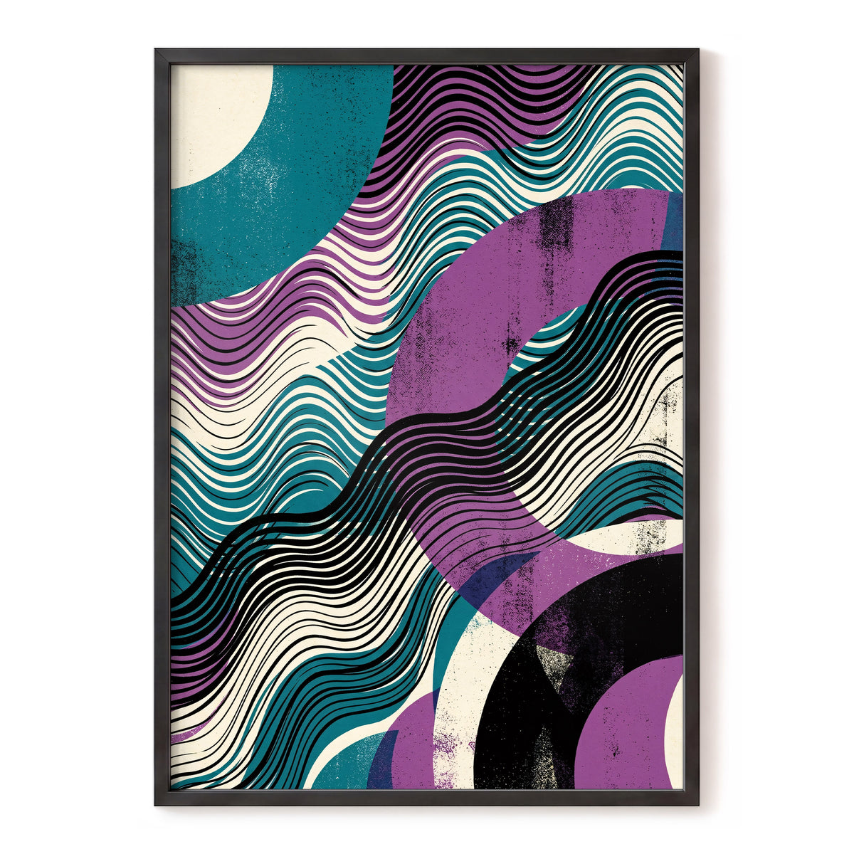 Electric Tides, black, blue, purple abstract wall art, front artwork view