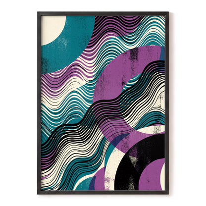 Electric Tides, black, blue, purple abstract wall art, front artwork view