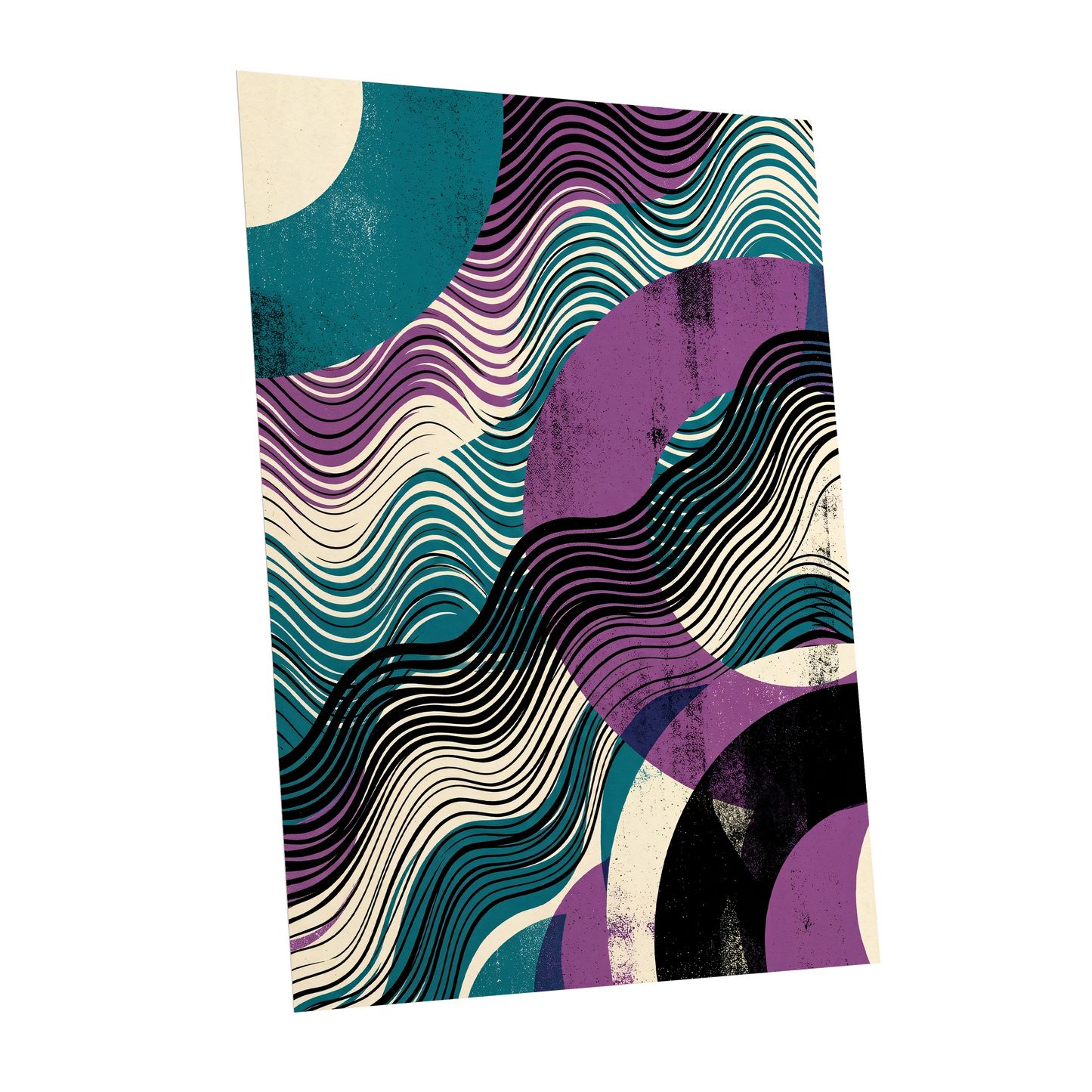Electric Tides, black, blue, purple abstract wall art shown as a unframed poster wall art print