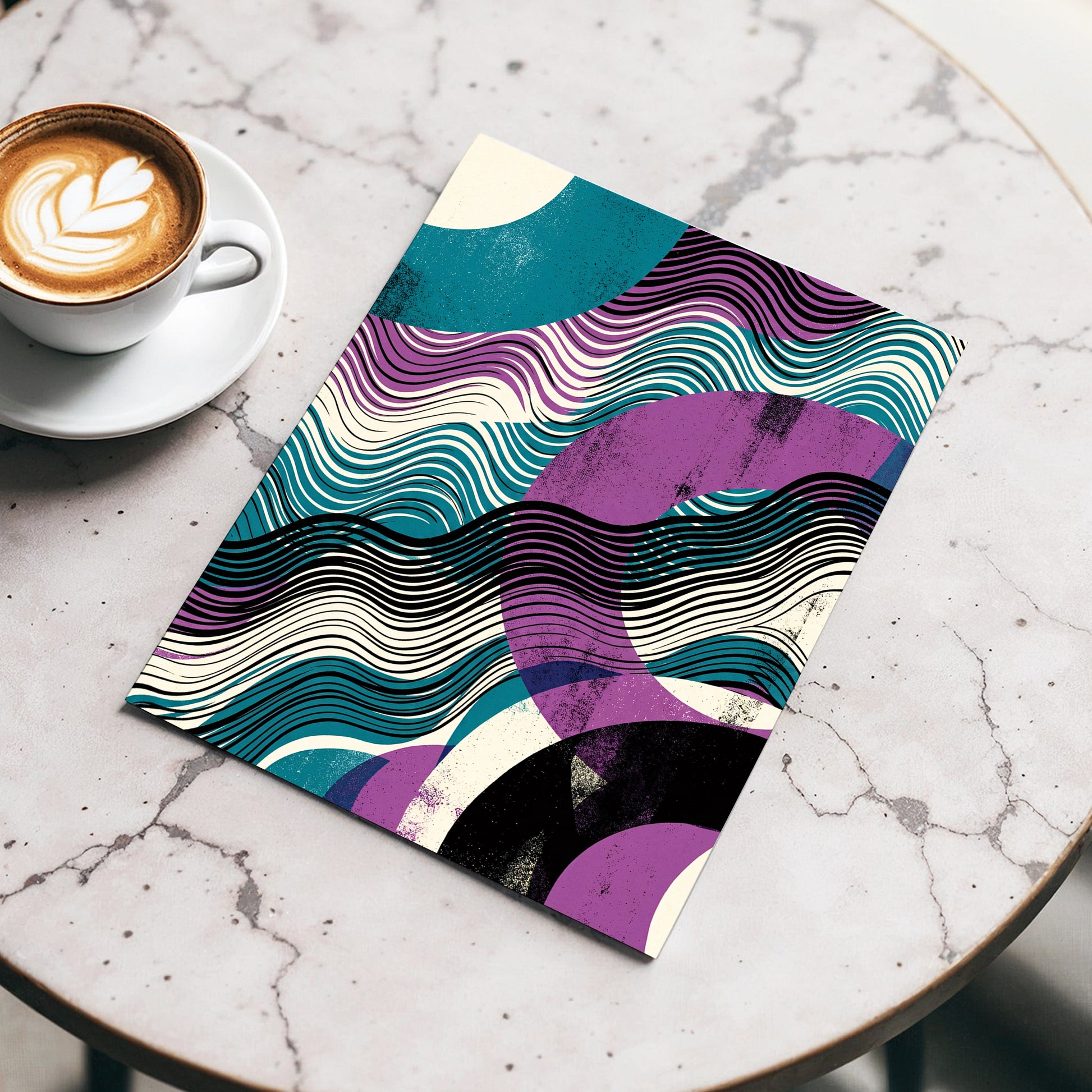 Electric Tides, black, blue, purple abstract wall art displayed in a styled interior, gallery view 4
