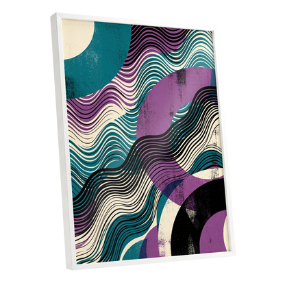 Electric Tides, black, blue, purple abstract wall art shown as a white framed poster wall art print