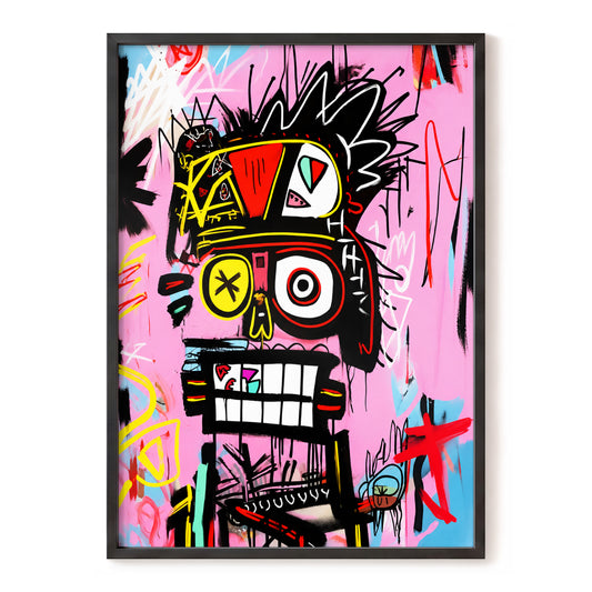 Electric Totem, pink, black, red abstract wall art, front artwork view