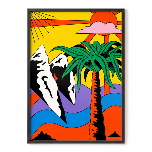 Electric Tropic, yellow, green, orange nature wall art, front artwork view