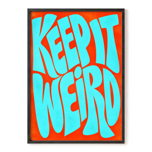 Electric Weird, blue, orange abstract wall art, front artwork view