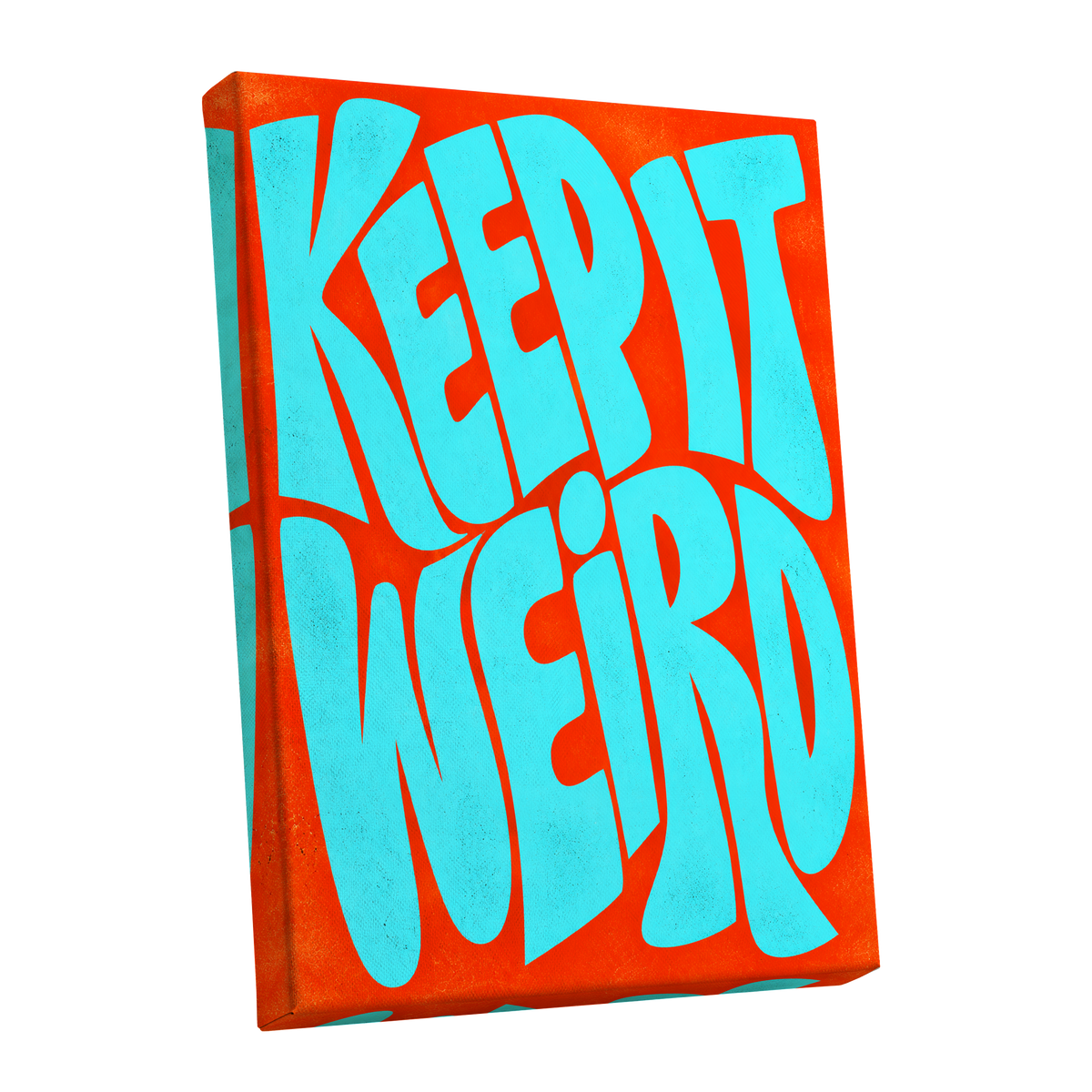 Electric Weird, blue, orange abstract wall art shown as a stretched canvas wall art