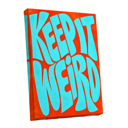 Electric Weird, blue, orange abstract wall art shown as a stretched canvas wall art