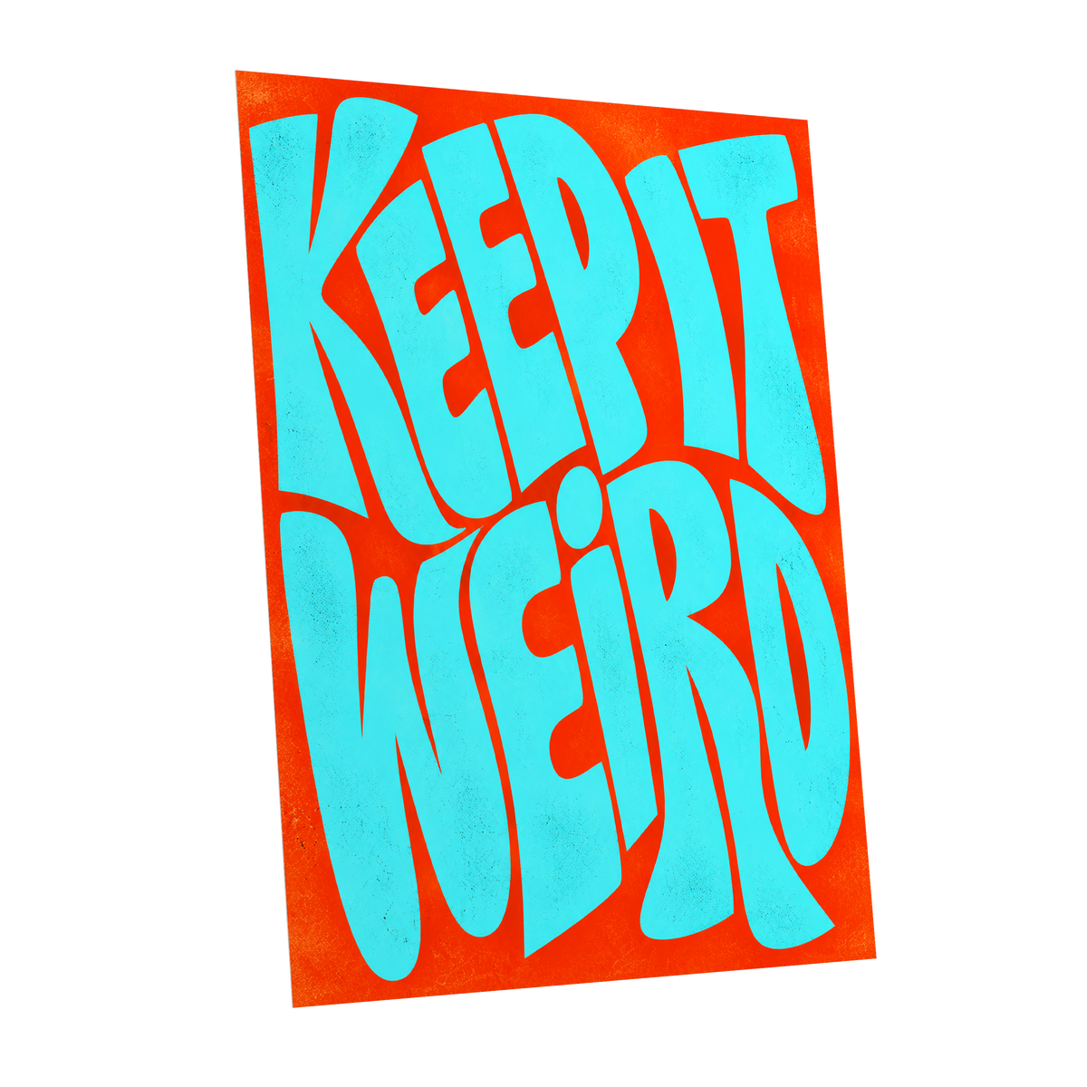 Electric Weird, blue, orange abstract wall art shown as a unframed poster wall art print