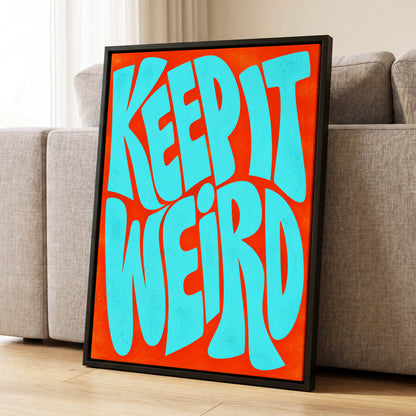 Electric Weird, blue, orange abstract wall art displayed in a styled interior, gallery view 1