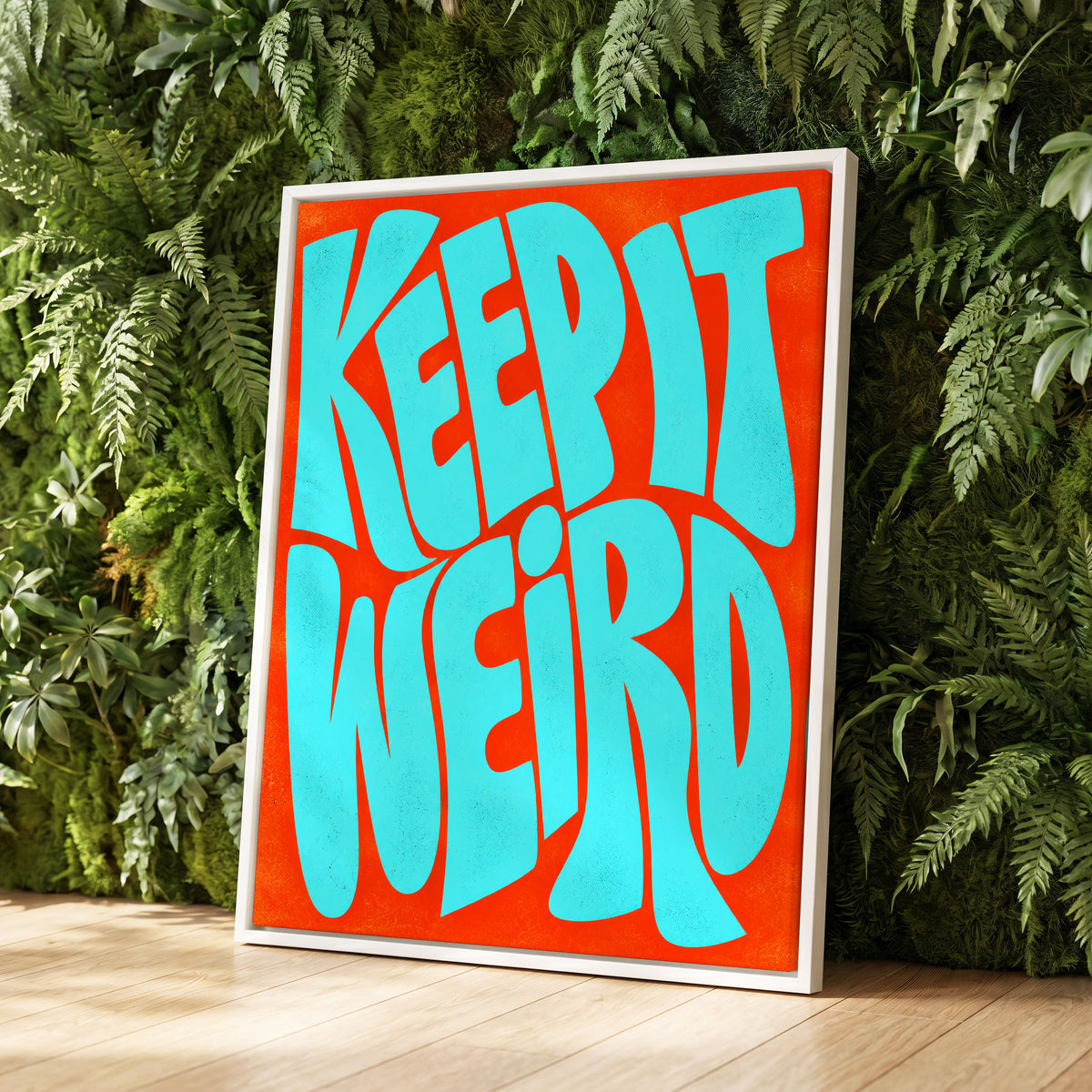Electric Weird, blue, orange abstract wall art displayed in a styled interior, gallery view 2