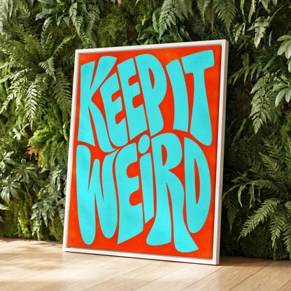 Electric Weird, blue, orange abstract wall art displayed in a styled interior, gallery view 2