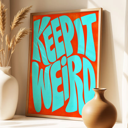Electric Weird, blue, orange abstract wall art displayed in a styled interior, gallery view 4