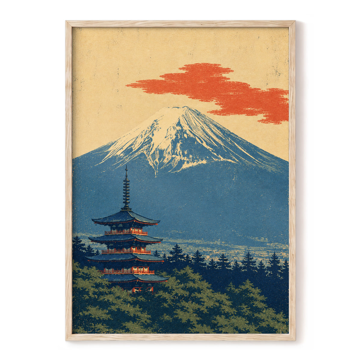Ember Above the Peak, blue, beige, orange nature wall art, front artwork view