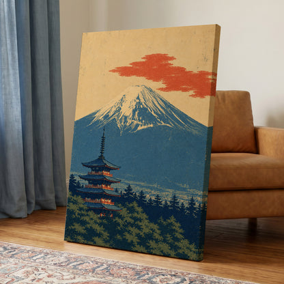 Ember Above the Peak, blue, beige, orange nature wall art displayed in a styled interior, gallery view 7