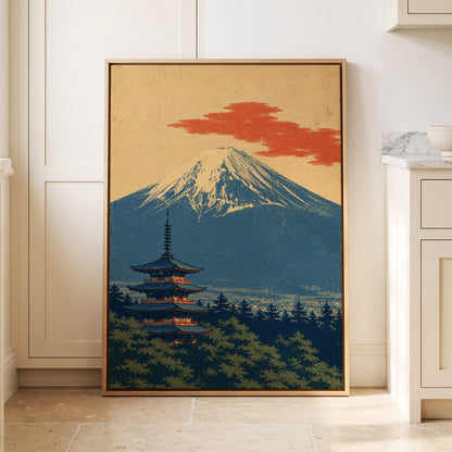 Ember Above the Peak, blue, beige, orange nature wall art displayed in a styled interior, gallery view 8