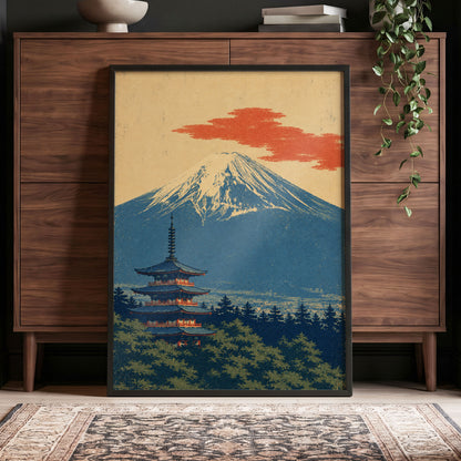 Ember Above the Peak, blue, beige, orange nature wall art displayed in a styled interior, gallery view 9