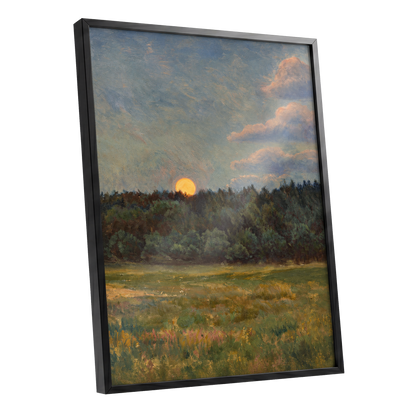 Ember at the Treeline, green, blue, brown nature wall art shown as a black framed poster wall art print