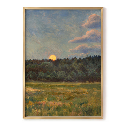Ember at the Treeline, green, blue, brown nature wall art, front artwork view