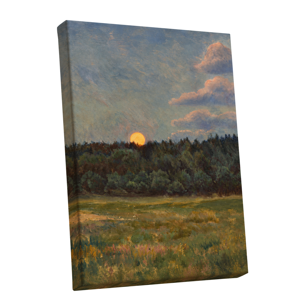 Ember at the Treeline, green, blue, brown nature wall art shown as a stretched canvas wall art