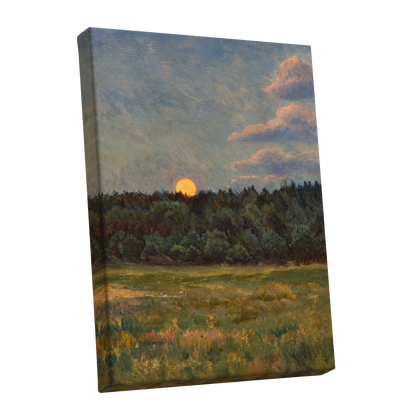 Ember at the Treeline, green, blue, brown nature wall art shown as a stretched canvas wall art