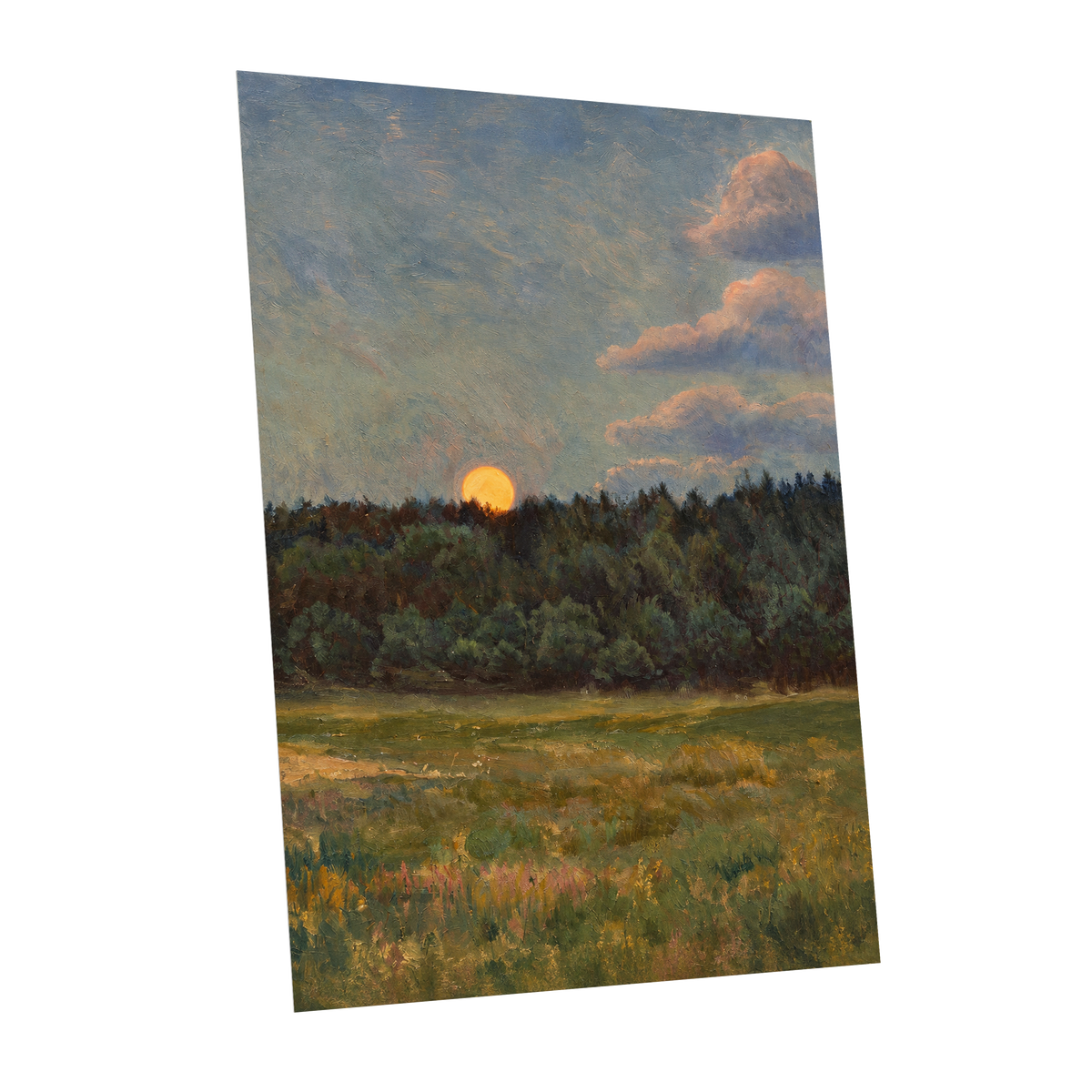 Ember at the Treeline, green, blue, brown nature wall art shown as a unframed poster wall art print