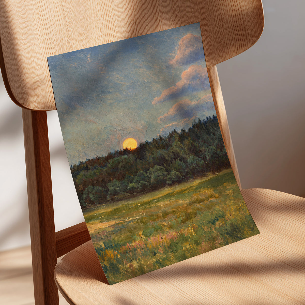 Ember at the Treeline, green, blue, brown nature wall art displayed in a styled interior, gallery view 5