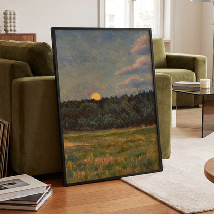 Ember at the Treeline, green, blue, brown nature wall art displayed in a styled interior, gallery view 6