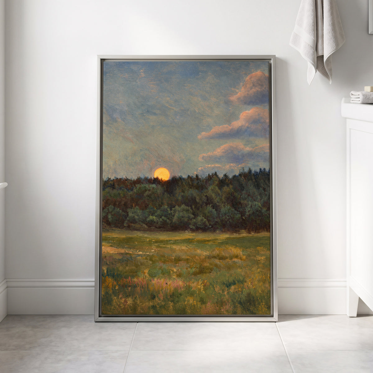 Ember at the Treeline, green, blue, brown nature wall art displayed in a styled interior, gallery view 8