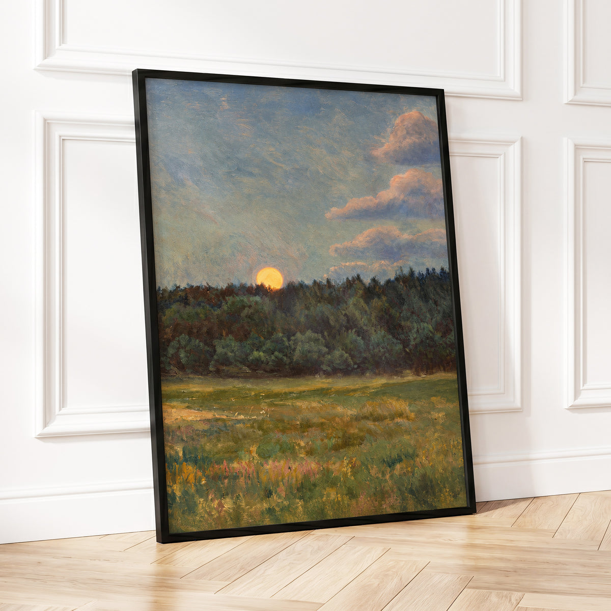 Ember at the Treeline, green, blue, brown nature wall art displayed in a styled interior, gallery view 9