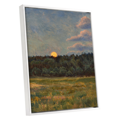 Ember at the Treeline, green, blue, brown nature wall art shown as a white framed canvas wall art