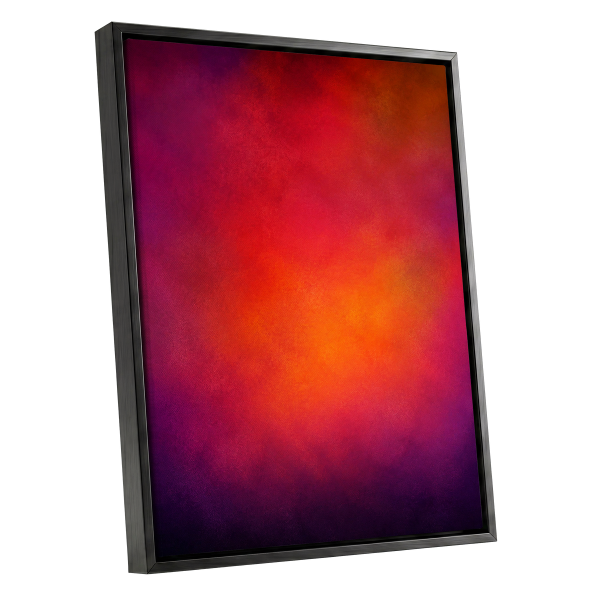 Ember Bloom, orange, red, pink abstract wall art shown as a black framed canvas wall art