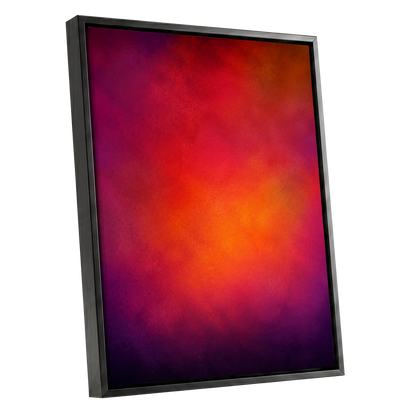 Ember Bloom, orange, red, pink abstract wall art shown as a black framed canvas wall art