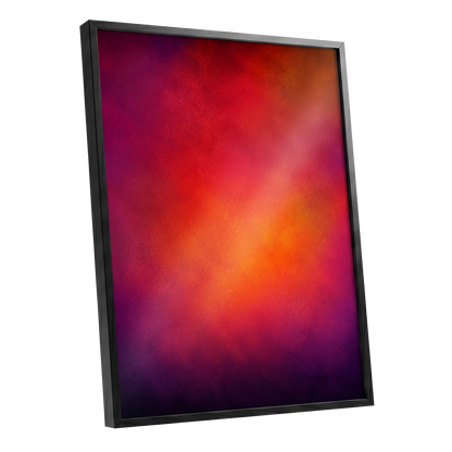 Ember Bloom, orange, red, pink abstract wall art shown as a black framed poster wall art print