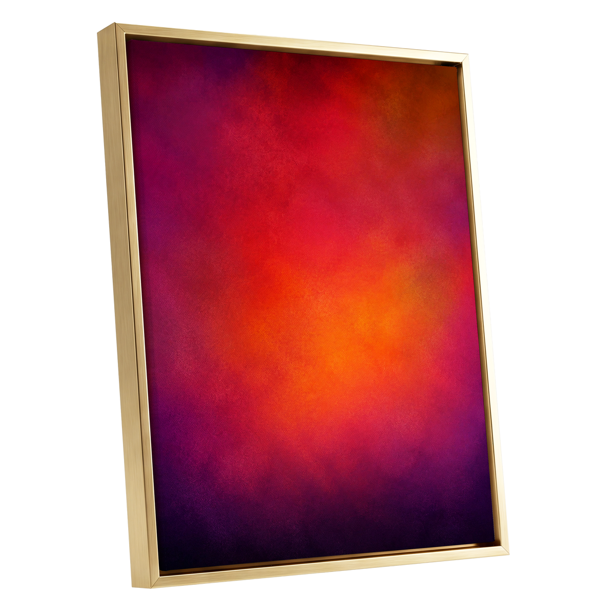 Ember Bloom, orange, red, pink abstract wall art shown as a gold framed canvas wall art