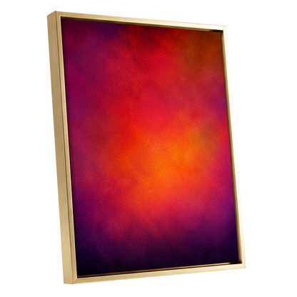 Ember Bloom, orange, red, pink abstract wall art shown as a gold framed canvas wall art
