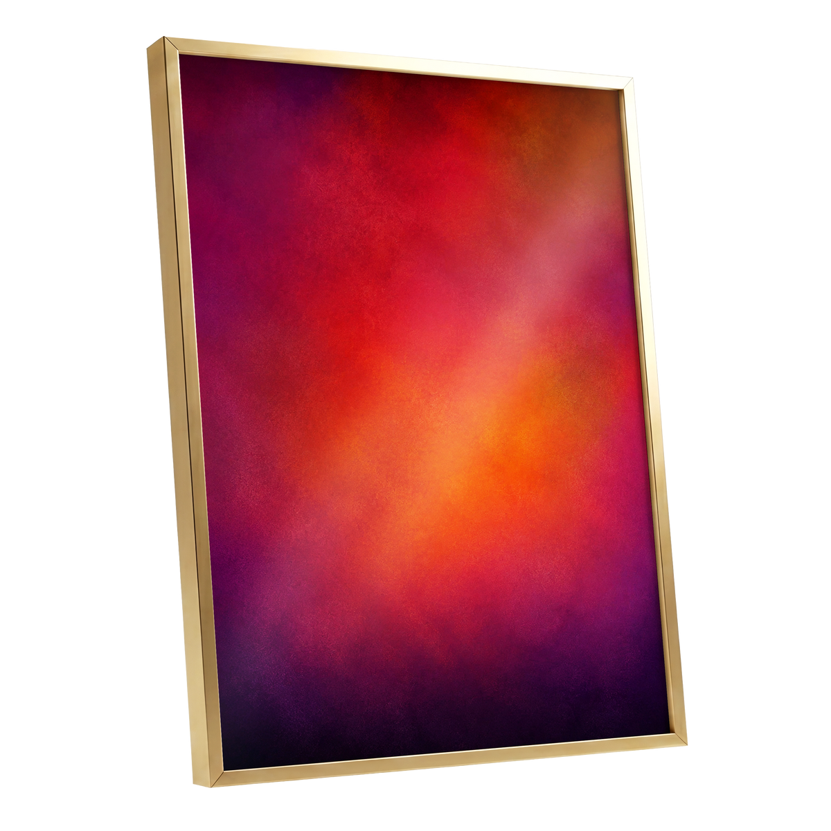 Ember Bloom, orange, red, pink abstract wall art shown as a gold framed poster wall art print