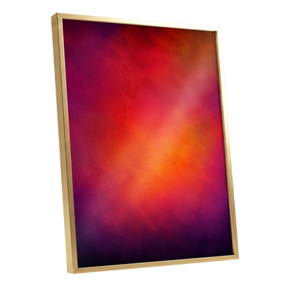 Ember Bloom, orange, red, pink abstract wall art shown as a gold framed poster wall art print